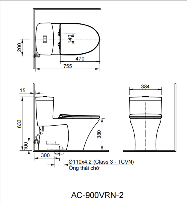 Bồn cầu 1 khối INAX AC-900VRN-2