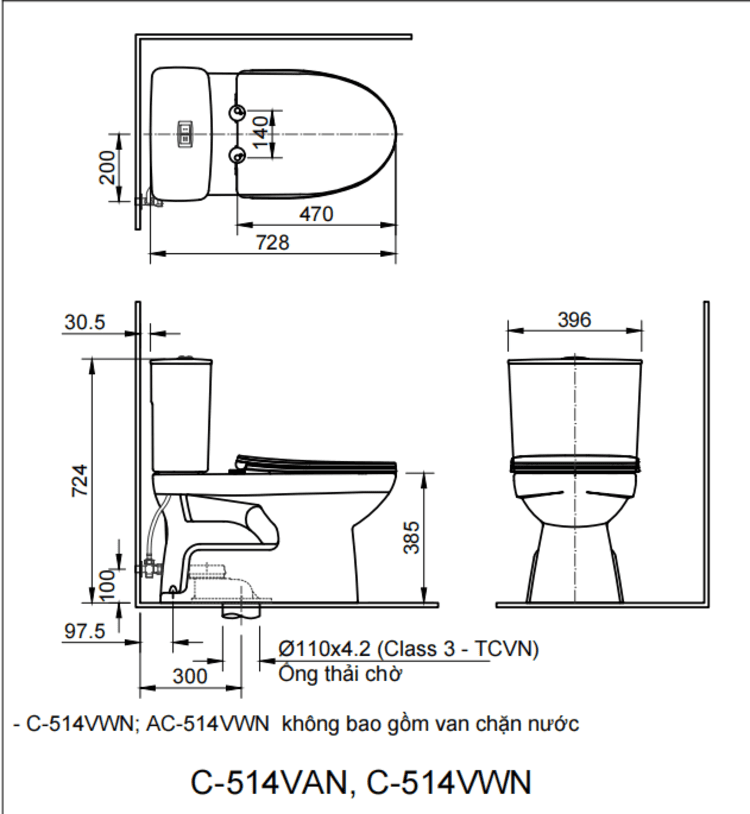 Bồn cầu 2 khối INAX C-514VAN